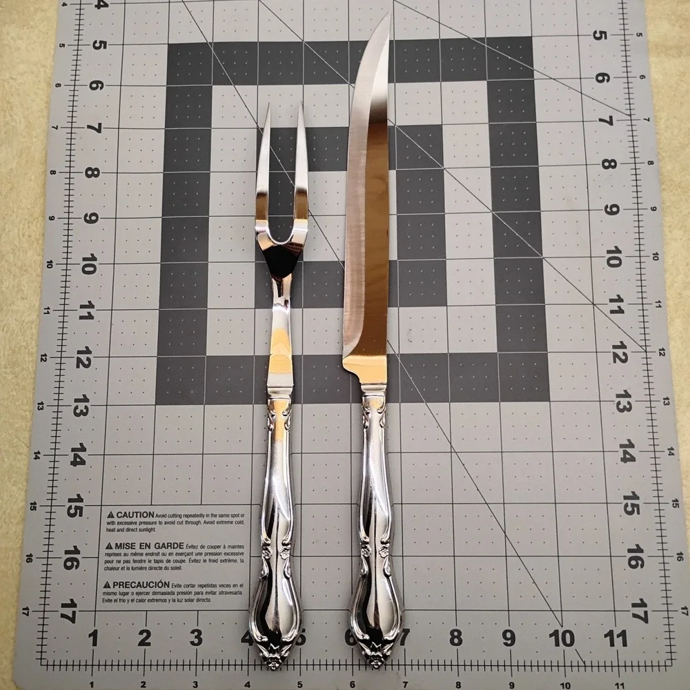 Imperial Stainless Steel USA Carving Set Fork & Knife Rosedale Flower Scroll MCM